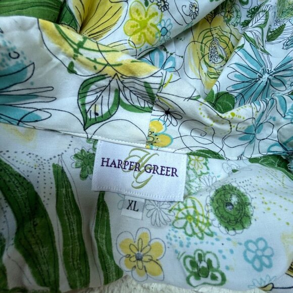 Harper Greer Womens XL White Multicolor Floral Swing Blouse Buttoned Long Sleeve - Picture 3 of 8